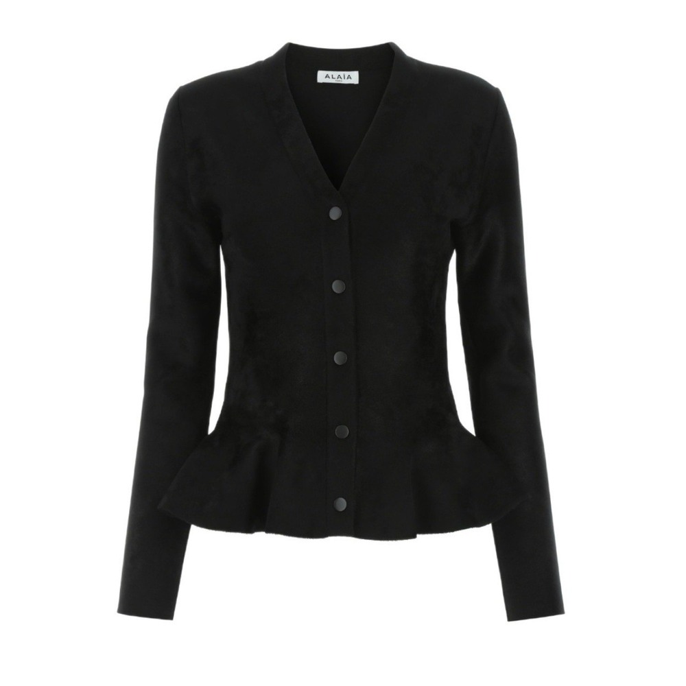 ALAIA  Black Velvet‎ Peplum Ruffle Cardigan Sweater Jacket F 40/US 8 Runs Small